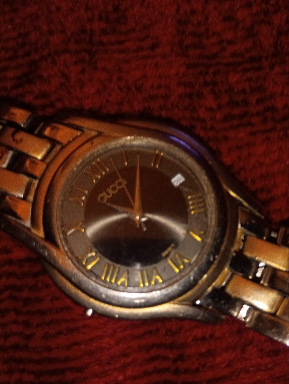 Gucci Gold and Dark Metallic Roman Numeral Bracelet Watch